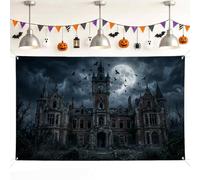 Haunted Mansion, sfondo gotico con pipistrelli scuri e luna, decorazioni per Halloween, sfondo nero per la casa, la stanza, le pareti, le celebrazioni, 180 x 109 cm