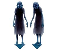 Haunted Twin Ghost Yard Signs | Metallo Spooky Lawn Garden Sign 2 pezzi | Horror Halloween Ground Insertion for Prassland Portico Carnevale Prato Cortile Decorazione per feste