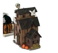 Haunted Village Houses, Spooky LED Light-Up Decor, Tabletop Halloween Centerpieces, Vintage-Inspired Miniatures for Indoor Home, Living Room, Bedroom, Kitchen, Dorm, Black and Brown