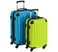 HAUPTSTADTKOFFER - Alex - Set di 2 valigie rigide lucide, 65 cm + 55 cm, 74 litri + 42 litri, verde mela, Blu ciano-verde mela, 65 cm, Set di valigie