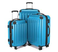 HAUPTSTADTKOFFER - Alex - Set di 3 valigie, 4 Doppie ruote, Nero brillante, (S, M & L), 235 litri, Colore Blu ciano