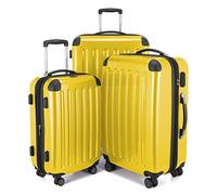 HAUPTSTADTKOFFER - Alex - Set di 3 valigie, 4 Doppie ruote, Nero brillante, (S, M & L), 235 litri, Colore Giallo
