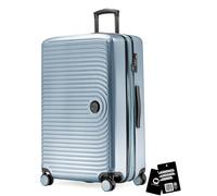 Hauptstadtkoffer Mitte - Valigia grande rigida 77 cm estensibile, valigia da stiva, serratura TSA, 4 ruote doppie, trolley da viaggio, 130 L + Etichetta bagaglio digitale, Blu piscina
