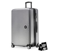 Hauptstadtkoffer Mitte - Valigia grande rigida 77 cm estensibile, valigia da stiva, serratura TSA, 4 ruote doppie, trolley da viaggio, 130 L + Etichetta bagaglio digitale, Argento opaco