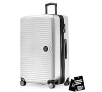 Hauptstadtkoffer Mitte - Valigia grande rigida 77 cm estensibile, valigia da stiva, serratura TSA, 4 ruote doppie, trolley da viaggio, 130 L + Etichetta bagaglio digitale, Bianco opaco