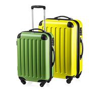 HAUPTSTADTKOFFER - Spree - Set di 2 Valigie Trolley rigido con estensione, ABS, TSA, 4 ruote, 55/65 cm, Verde mela-Giallo
