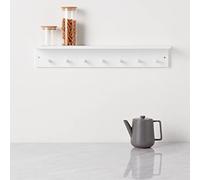 Haus Projekt Appendiabiti da Parete con Mensola, 7 Ganci, Bianco, Mensole da Muro Legno, Attaccapanni, Mensole Bagno, Scaffale da Parete, Mensole Cucina Portaspezie, Appendi Chiavi, 72 x 11,5 x 11,5