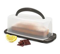Hausfelder porta torta rettangolare con coperchio e manico, contenitore rettangolare vetro torta, portatorta plastica, 34 x 17 x 12 cm