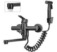 Hausharbor Rubinetto per Cucina a Muro, Rubinetto da Muro con Doccetta,Nero | Rubinetto Lavello Cucina, Miscelatore Caldo e Freddo Girevole a 360°, Tubo Rotante 23cm, Acciaio Inossidabile