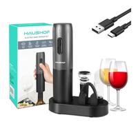 HAUSHOF Cavatappi Elettrico per Vino con Supporto, Set Apribottiglie Professionale 4 in 1 con Tappo per Vino Sottovuoto, Tagliacapsule, Versatore per Vino, Regali per Uomini e Donne Casa Nuova