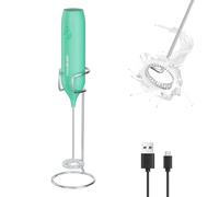 HAUSHOF Montalatte Eletrico con Supporto, Frullino Elettrico Ricaricabile in Acciaio INOX per Cappucino, Schiuma Latte Eletrico per Cappuccino, Espresso, Latte, Uova- Verde