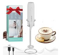 HAUSHOF Montalatte Eletrico con Supporto, Frullino Elettrico Ricaricabile in Acciaio INOX per Cappucino, Schiuma Latte Eletrico per Cappuccino, Espresso, Latte, Uova- Bianco