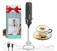 HAUSHOF Montalatte Eletrico con Supporto, Frullino Elettrico Ricaricabile in Acciaio INOX per Cappucino, Schiuma Latte Eletrico per Cappuccino, Espresso, Latte, Uova- Nero