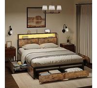HAUSOURCE Letto matrimoniale Queen - Mobili per camera da letto con spazio di archiviazione, testiera e 4 cassetti, luci a LED, piattaforma in metallo, antiscivolo, senza rumore, base del materasso,