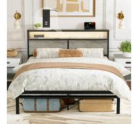HAUSOURCE Letto queen size con vano portaoggetti, testiera, letto a piattaforma in metallo con luci a LED, porte USB, prese, antiscivolo, silenzioso, forte supporto in metallo, nessuna molla