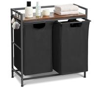 HAUSPROFI Cesta Biancheria Contenitore Vestiti a 2 scomparti con ripiano, cesto portabiancheria con 2 sacchetti in Oxford rimovibili e telaio in metallo, 2 x 46 litri, 73 x 30 x 74 cm, nero