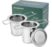 HAUSPROFI Infusore per tè in acciaio inox 304 con coperchio e manico pieghevole, filtro per tè per tazze da teiere, tazze per preparare foglie sciolte, confezione da 2