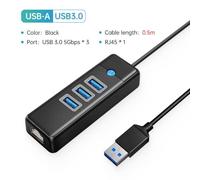 HAUTFENM Ultra slim USB 3.0 Hub con 1000 Mbps Ethernet RJ45 Spander Multi Data OTG Adattatore per accessori per computer e laptop(RJ45 50cm USB A BK)