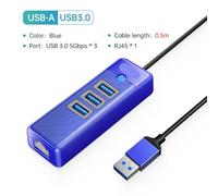 HAUTFENM Ultra slim USB 3.0 Hub con 1000 Mbps Ethernet RJ45 Spander Multi Data OTG Adattatore per accessori per computer e laptop(RJ45 50cm USB A BL)