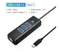 HAUTFENM Ultra slim USB 3.0 Hub con 1000 Mbps Ethernet RJ45 Spander Multi Data OTG Adattatore per accessori per computer e laptop(RJ45 180cm USB C BK)