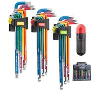 HAUTMEC Set di 27 chiavi a brugola lunghe con estremità a sfera, set di chiavi a brugola SAE metriche Torx con chiave esagonale con impugnatura a T, acciaio 60CR-V, codificato a colori e custodia, SAE