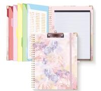 HAUTOCO Cartellina portablocco con blocco note sostituibile, formato A4, con 5 divisori per cartelle, organizer per documenti, cartellina con clip per ufficio e scuola, colore: rosa marmo