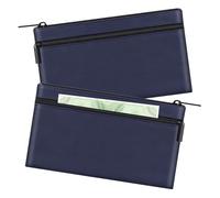 HAUTOCO Confezione da 2 sacchetti per soldi con cerniera, 28 x 15,5 cm, con fodera in pelle PU, due tasche, portafoglio multiuso per contanti, ricevute, monete, cosmetici, blu scuro