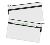 HAUTOCO Confezione da 2 sacchetti per soldi con cerniera, 28 x 15,5 cm, con fodera in pelle PU, due tasche, portafoglio multiuso per contanti, ricevute, monete, cosmetici, bianco