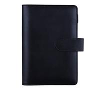 HAUTOCO Raccoglitore a 6 anelli in pelle ecologica in poliuretano, ricaricabile, formato A6, per fogli sfusi e buste per contanti, con fibbia magnetica, colore nero