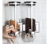 HauTour Dispenser per cereali, doppio montaggio a parete, 3 l, doppio contenitore, in plastica, per cereali, cereali e caramelle, 11,4 x 5,9 x 11,81 pollici, nero