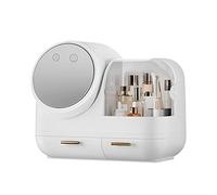 HauTour Organizzatore cosmetico per trucchi, con luce e polvere, scatola per cosmetici, con luce a LED, ricarica USB, colore bianco