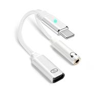 HAUXGOGO Adattatore USB-C 2 in 1, Ricarica Rapida PD da 100W e Convertitore Audio da 3,5 mm, Controllo in linea, Streaming live, Giochi e Token USB Supportati - Bianco