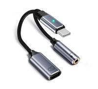 HAUXGOGO Adattatore USB-C 2 in 1, Ricarica Rapida PD da 100W e Convertitore Audio da 3,5 mm, Controllo in linea, Streaming live, Giochi e Token USB Supportati - Gray