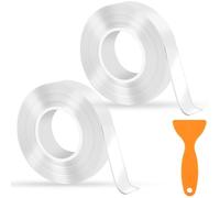 HavaCue 10M Nastro Biadesivo Extra Forte,2 Rotoli 5m Nano Tape,Multifunzione Biadesivo Trasparente,Biadesivo Trasparente Extra Forte Con Raschietto per Parete Fotografica Cucina Casa Auto