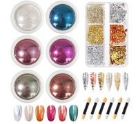 HavaCue 6 Colori Polvere Unghie Effetto Perla con Foil Unghie, Polvere Effetto Specchio per Unghie Glitter, Polvere Cromata per Unghie Set, Chrome Powder Nails per Nail Art Manicure Fai Da Te