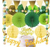 HavaCue Decorazioni Buon Compleanno Verde, Buon Compleanno Decorazioni in Carta, Riutilizzabili Fiori di Carta PomPon, Adatto per Feste in Giardino, Feste di Matrimonio, Feste di Bambino, Battesimo
