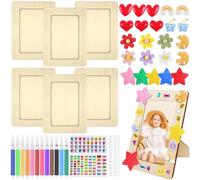 HavaCue Set di 6 cornici in legno fai da te, 19 x 14 cm, per bambini, set fai da te con brillantini, adesivi in schiuma glitterata, pennello colorato, decorazione in resina per cornici per bambini da
