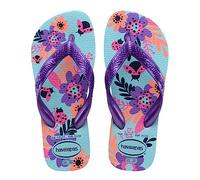 Havaianas - Kids Flores, Comfortable, Durable, and Fun Flip-Flops, Floral-Print Sole, Metallic Straps, and Non-Slip Sole, Girls, Acqua blu., 23/24 EU