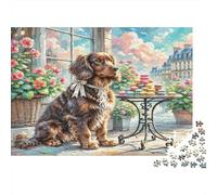 Havanese - Cartone rigido - Cane tricolore al tavolo da tè all’aperto con macaron - Puzzle classico - Attività rilassante per tutta la famiglia - 38x26cm/1000 pezzi