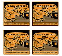 Havati Adesivi: 110 x 120 mm, 4 pezzi - Marcatura per spedizioni - Targa di trasporto - cargo aircraft only - forbidden in passenger aircraft - ICAO - ADR/GHS/DGR/UN merci pericolose