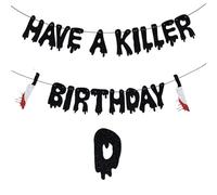 Have a Killer Birthday Banner, Black Happy Birthday Halloween Banner, Halloween Horror Party Garland con armi sanguinanti Decorazione gotica Horror Film Zombie Vampire Party Decoration Forniture