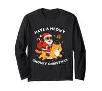 Have A Meowy Chonky Christmas Simpatico Babbo Natale Che cavalca Un Gatto Maglia a Manica