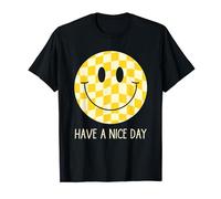 Have A Nice Day Yellow Checkered Happy Smile Smile Smiling Face Maglietta