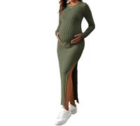 Havejoy Abbigliamento Maternity Vestito di Maglia Lungo a Costine con Spacco Abito Cerimonia Premaman Manica Lunga Vestito maternità Invernale Abiti Aderenti Lunghi Vestitino Stretto Moda Streetwear