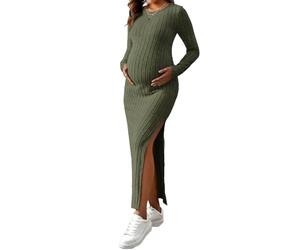 Havejoy Abbigliamento Maternity Vestito di Maglia Lungo a Costine con Spacco Abito Cerimonia Premaman Manica Lunga Vestito maternità Invernale Abiti Aderenti Lunghi Vestitino Stretto Moda Streetwear