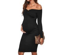 Havejoy Abito Maternity Servizio Fotografico Midi Vestito Spalle Scoperte Maniche Lunghe Abiti Donna Corti Aderenti Vestiti Premaman Primaverile Vestitino Stretto da Cerimonia Bodycon Dress Clubwear