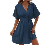 Havejoy Copri Costume da Spiaggia Vestito Estivo Donna da Mare Taglia Grande Vintage Patchwork Abiti Corti in Pizzo Vestiti Linea Morbida Moda Abito Impero Casual Caftano Corto Kimono BIkini Cover Ups