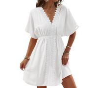 Havejoy Copri Costume da Spiaggia Vestito Estivo Donna da Mare Taglia Grande Vintage Patchwork Abiti Corti in Pizzo Vestiti Linea Morbida Moda Abito Impero Casual Caftano Corto Kimono BIkini Cover Ups