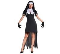 Havejoy Costume da Suora e Copricapo Vestiti Halloween Donna Sposa Cadavere Abito Monaca Travestimento di Carnevale Cosplay Diavolo Vampiro Strega Sacerdotessa Zombie Vestito Fantasma Adulto