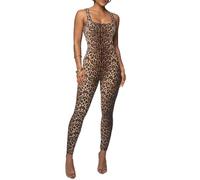 Havejoy Tuta Intera Donna Estiva Senza Maniche Stampa Leopardata Serpente Body Scollo Quadrato Schiena Nuda Jumpsuit Palestra Scrunch Butt Tute Aderenti Monopezzi e Tutine per Allenamento Yoga Fitness